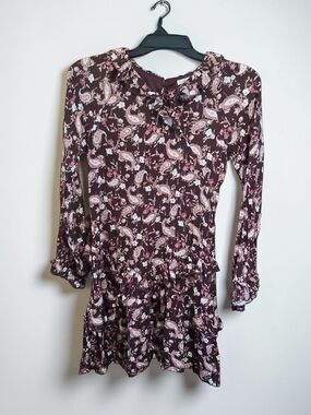 Charlotte By Cato Girls Burgundy Paisley Ruffle Long-Sleeve Dress